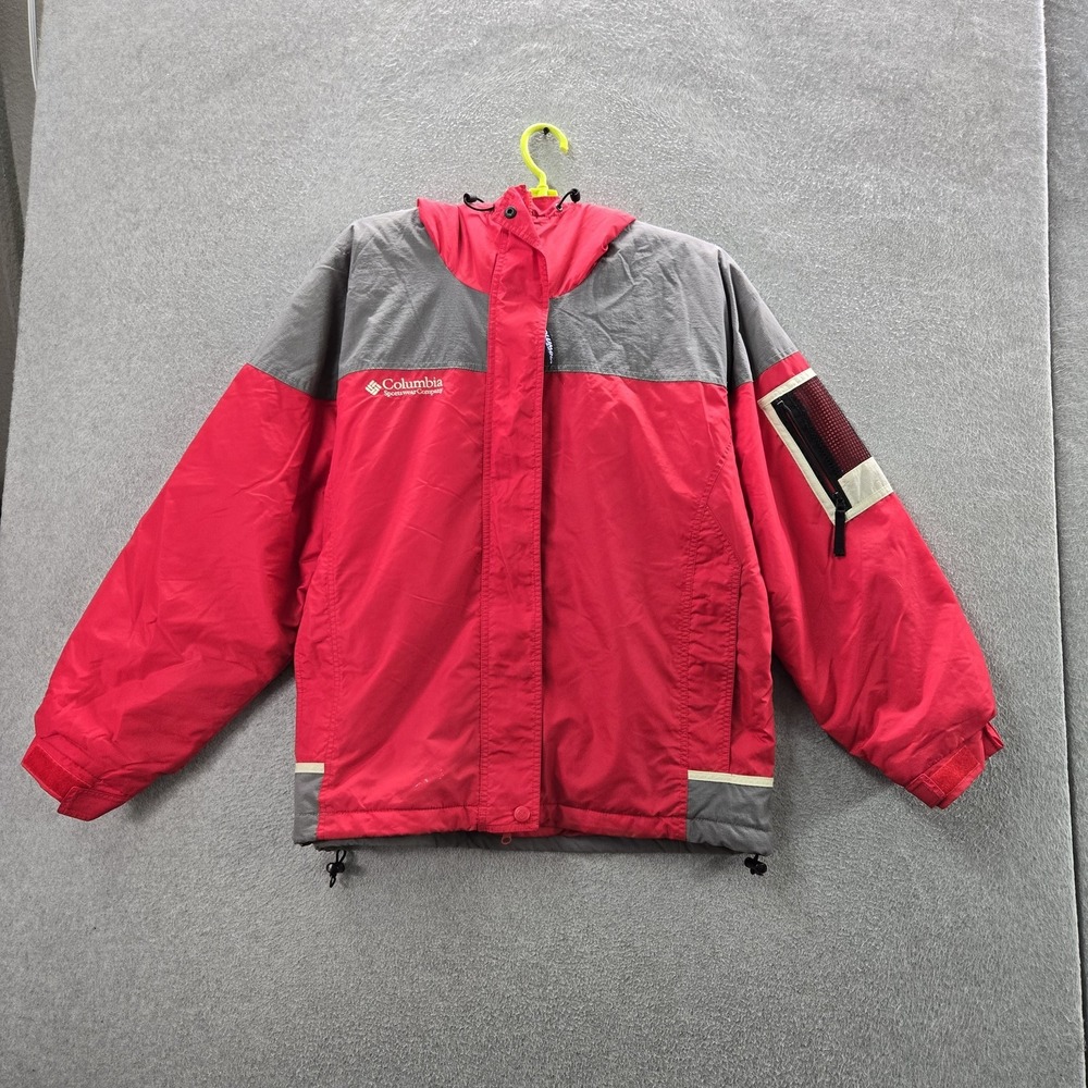 VINTAGE Columbia Women Jacket L Red Colorblock Activewear 90s Parka Hooded READ